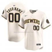 Camiseta Beisbol Hombre Milwaukee Brewers Primera Limited Personalizada Crema