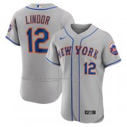 Camiseta Beisbol Hombre New York Mets Francisco Lindor Road Autentico Gris