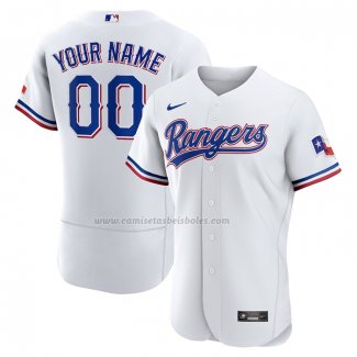 Camiseta Beisbol Hombre Texas Rangers Primera Autentico Personalizada Blanco