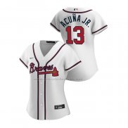 Camiseta Beisbol Mujer Atlanta Braves Ronald Acuna Jr. Replica Primera 2020 Blanco