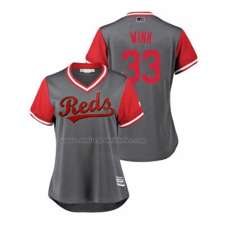 Camiseta Beisbol Mujer Cincinnati Reds Jesse Winker 2018 LLWS Players Weekend Wink Gris