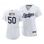 Camiseta Beisbol Mujer Los Angeles Dodgers Mookie Betts 2021 Gold Program Replica Blanco