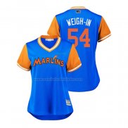 Camiseta Beisbol Mujer Miami Marlins Wei Yin Chen 2018 LLWS Players Weekend Weigh In Azul