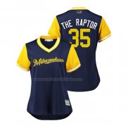 Camiseta Beisbol Mujer Milwaukee Brewers Brent Suter 2018 LLWS Players Weekend The Raptor Azul