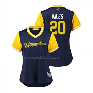 Camiseta Beisbol Mujer Milwaukee Brewers Wade Miley 2018 LLWS Players Weekend Miles Azul