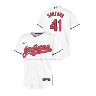 Camiseta Beisbol Nino Cleveland Guardians Carlos Santana Replica Primera Blanco