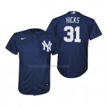 Camiseta Beisbol Nino New York Yankees Aaron Hicks Replica Alterno Azul