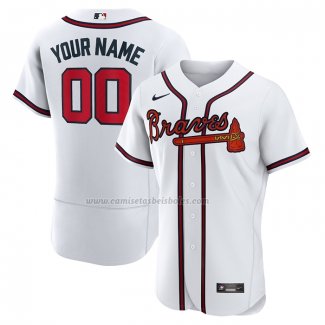 Camiseta Beisbol Hombre Atlanta Braves Primera Autentico Personalizada Blanco