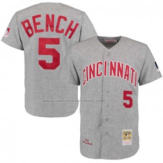 Camiseta Beisbol Hombre Cincinnati Reds Johnny Bench Mitchell & Ness 1969 Autentico Retro Gris