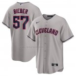 Camiseta Beisbol Hombre Cleveland Guardians Shane Bieber Road Replica Gris