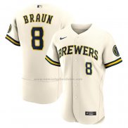 Camiseta Beisbol Hombre Milwaukee Brewers Ryan Braun Primera Autentico Crema