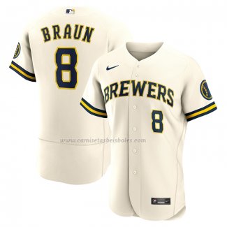 Camiseta Beisbol Hombre Milwaukee Brewers Ryan Braun Primera Autentico Crema