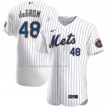 Camiseta Beisbol Hombre New York Mets Jacob deGrom Primera Autentico Blanco