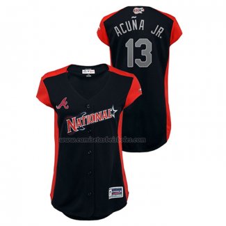 Camiseta Beisbol Mujer All Star 2019 Atlanta Braves Ronald Acuna Jr. Workout National League Azul