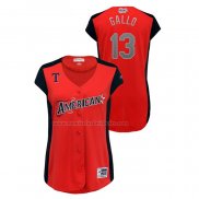 Camiseta Beisbol Mujer All Star 2019 Texas Rangers Joey Gallo Workout American League Rojo
