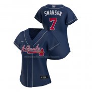 Camiseta Beisbol Mujer Atlanta Braves Dansby Swanson Replica Alterno 2020 Azul