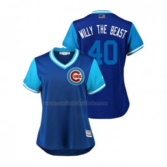 Camiseta Beisbol Mujer Chicago Cubs Willson Contreras 2018 LLWS Players Weekend Willy The Beast Azul