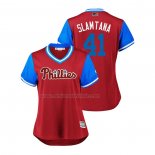 Camiseta Beisbol Mujer Philadelphia Phillies Carlos Santana 2018 LLWS Players Weekend Slamtana Scarlet