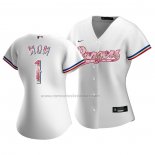 Camiseta Beisbol Mujer Texas Rangers 2021 Dia de la Madre Blanco