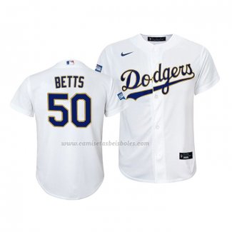 Camiseta Beisbol Nino Los Angeles Dodgers Mookie Betts 2021 Gold Program Replica Blanco