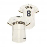 Camiseta Beisbol Nino Milwaukee Brewers Ryan Braun Replica Primera Crema
