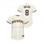 Camiseta Beisbol Nino Milwaukee Brewers Ryan Braun Replica Primera Crema