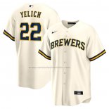 Camiseta Beisbol Hombre Milwaukee Brewers Christian Yelich Alterno Replica Crema
