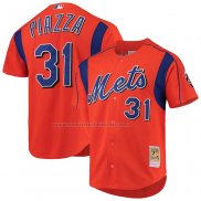 Camiseta Beisbol Hombre New York Mets Mike Piazza Mitchell & Ness Cooperstown Collection Mesh Batting Practice Naranja