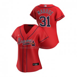 Camiseta Beisbol Mujer Atlanta Braves Greg Maddux Replica Alterno 2020 Rojo