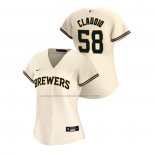 Camiseta Beisbol Mujer Milwaukee Brewers Alex Claudio Replica Primera 2020 Crema