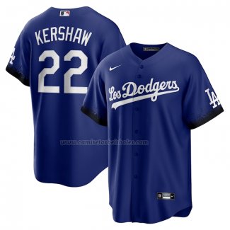 Camiseta Beisbol Hombre Los Angeles Dodgers Clayton Kershaw 2021 City Connect Replica Azul