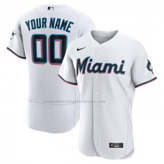 Camiseta Beisbol Hombre Miami Marlins Primera Autentico Personalizada Blanco