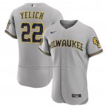 Camiseta Beisbol Hombre Milwaukee Brewers Christian Yelich Road Autentico Gris