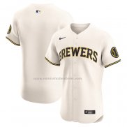 Camiseta Beisbol Hombre Milwaukee Brewers Primera Elite Crema