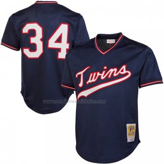 Camiseta Beisbol Hombre Minnesota Twins Kirby Puckett Mitchell & Ness 1985 Autentico Cooperstown Collection Mesh Batting Practice Azul