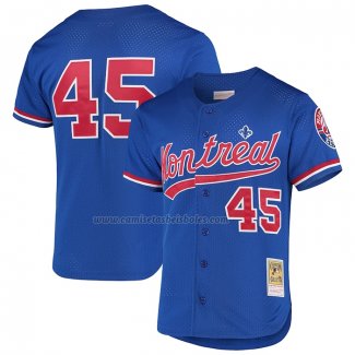 Camiseta Beisbol Hombre Montreal Expos Pedro Martinez Mitchell & Ness 1997 Cooperstown Collection Mesh Batting Practice Azul