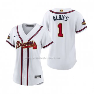 Camiseta Beisbol Mujer Atlanta Braves Ozzie Albies 2022 Gold Program Replica Blanco