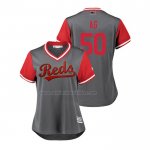 Camiseta Beisbol Mujer Cincinnati Reds Amir Garrett 2018 LLWS Players Weekend Ag Gris