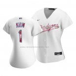 Camiseta Beisbol Mujer Los Angeles Dodgers 2021 Dia de la Madre Blanco