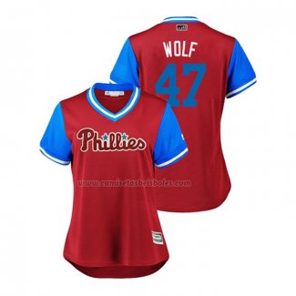 Camiseta Beisbol Mujer Philadelphia Phillies Aaron Loup 2018 LLWS Players Weekend Wolf Scarlet