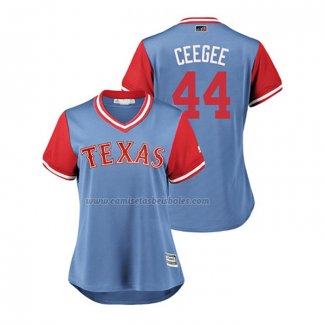 Camiseta Beisbol Mujer Texas Rangers Cory Gearrin 2018 LLWS Players Weekend Ceegee Azul