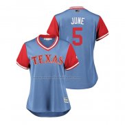 Camiseta Beisbol Mujer Texas Rangers Willie Calhoun 2018 LLWS Players Weekend June Azul