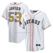 Camiseta Beisbol Hombre Houston Astros Cristian Javier 2023 Gold Collection Replica Blanco Oro