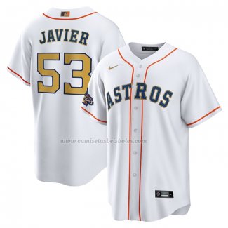 Camiseta Beisbol Hombre Houston Astros Cristian Javier 2023 Gold Collection Replica Blanco Oro