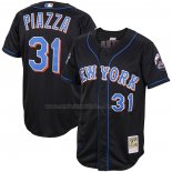 Camiseta Beisbol Hombre New York Mets Mike Piazza Mitchell & Ness 2000 Alterno Cooperstown Collection Autentico Negro