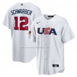 Camiseta Beisbol Hombre USA 2023 Kyle Schwarber Replica Blanco
