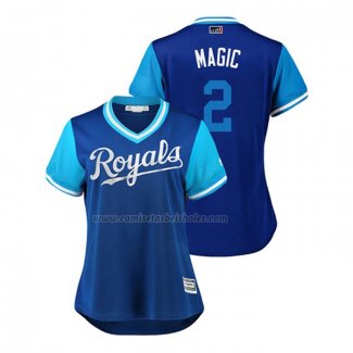 Camiseta Beisbol Mujer Kansas City Royals Alcides Escobar 2018 LLWS Players Weekend Magic Azul