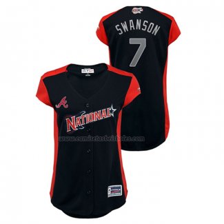 Camiseta Beisbol Mujer All Star 2019 Atlanta Braves Dansby Swanson Workout National League Azul