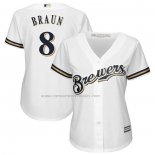 Camiseta Beisbol Mujer Milwaukee Brewers Ryan Braun Replica Jugador Blanco