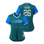 Camiseta Beisbol Mujer Seattle Mariners Chris Herrmann 2018 LLWS Players Weekend Worm Aqua